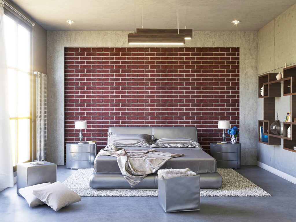 habitación utilizando fachaladrillo granada de Ladrillera Mecanizada para decoración de muro principal
